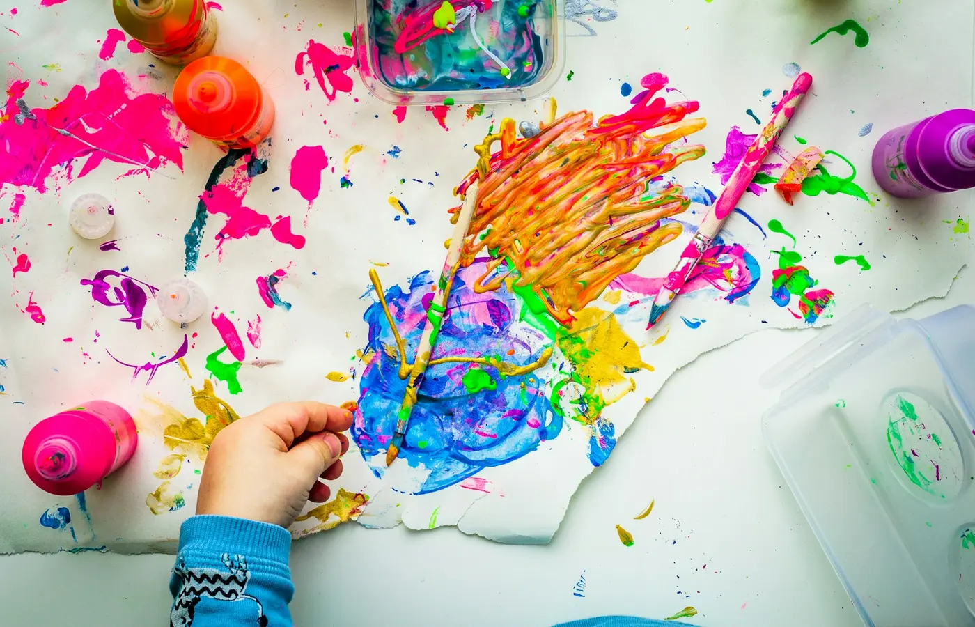 Child art supplies on a table