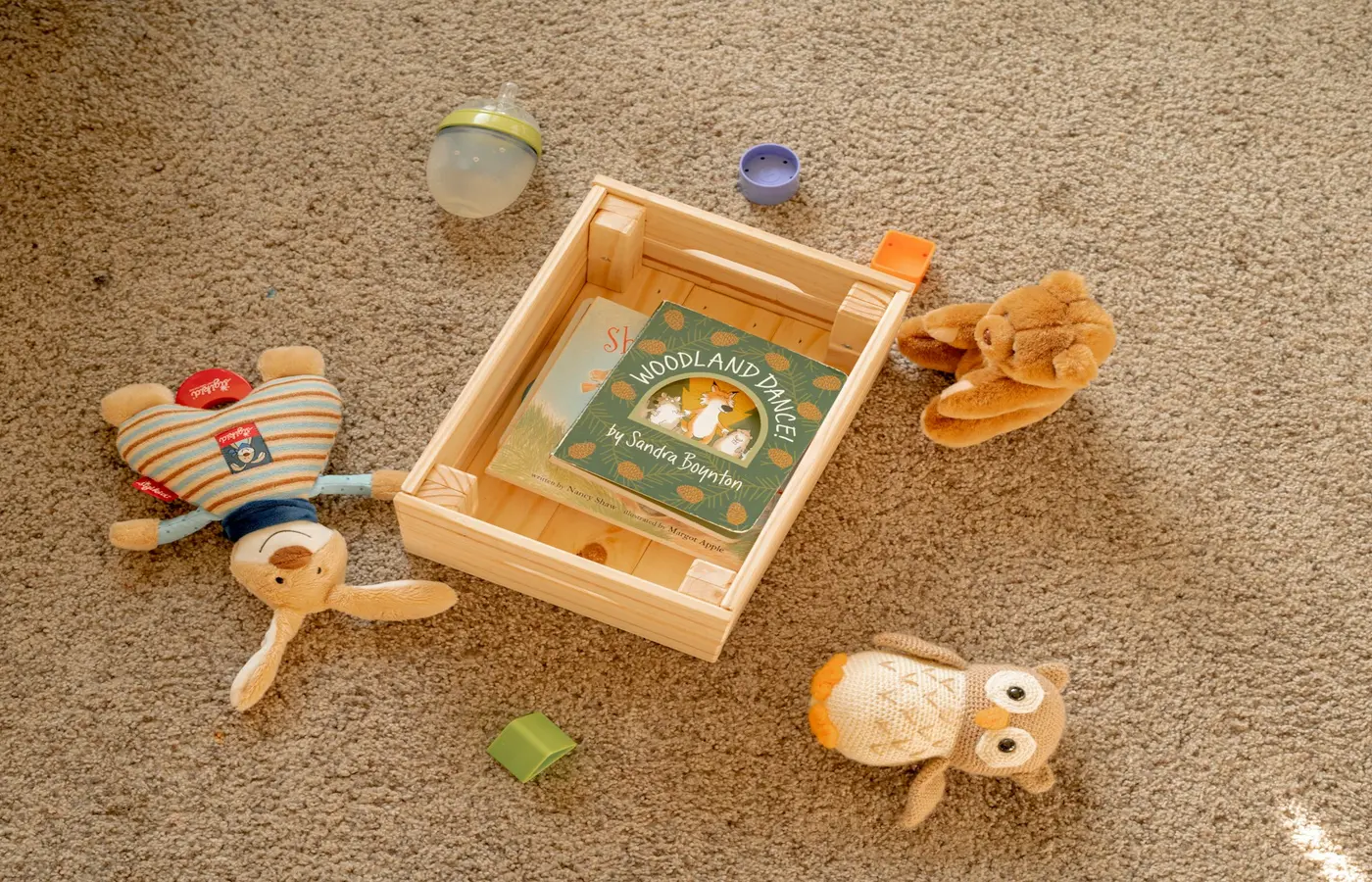Toddler pretend-play props in a basket